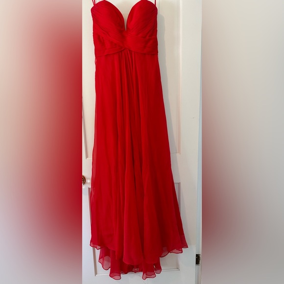 Red strapless chiffon formal dress - Picture 2 of 4